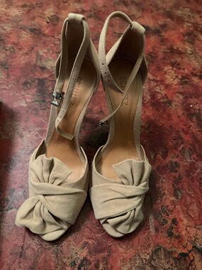 SCHUTZ Taupe Suede Knot Front Ankle-Strap Heels